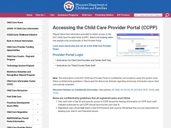 Child Care Provider Portal - Login Access Information