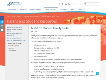 MyEd BC Student Family Portal - Vancouver School Board