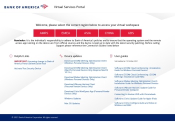 the Bank of America Virtual Workspace Services Portal