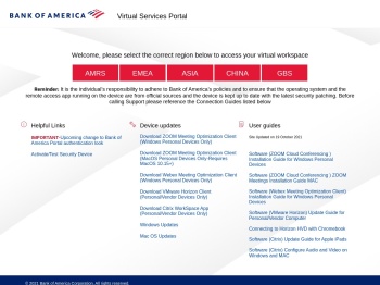 the Bank of America Virtual Workspace Services Portal