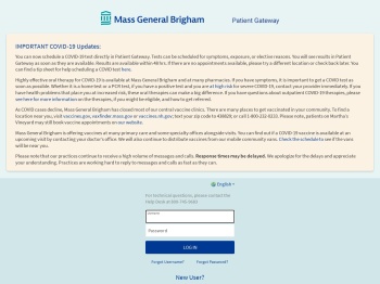 Mass General Brigham Patient Gateway - Login Page