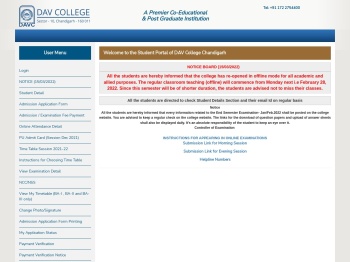 the Online Admission Portal of DAV College Chandigarh