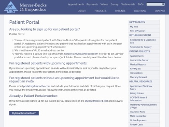 Patient Portal for Mercer-Bucks Orthopaedics (MBO)