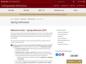 Elon University / Undergraduate Admissions / Spring Admission